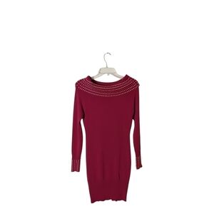 Say What Women's S Red Gold Studded Cowl Neck Long Sleeve Bodycon Sweater Dress